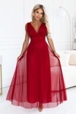 687-2 Elegant maxi dress with a wrap neckline and open back - light burgundy-2