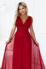 687-2 Elegant maxi dress with a wrap neckline and open back - light burgundy-8