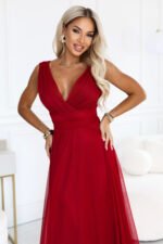 687-2 Elegant maxi dress with a wrap neckline and open back - light burgundy-5