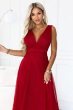 687-2 Elegant maxi dress with a wrap neckline and open back - light burgundy-6