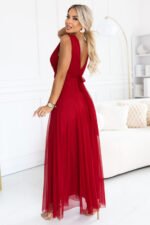 687-2 Elegant maxi dress with a wrap neckline and open back - light burgundy-3