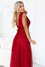 687-2 Elegant maxi dress with a wrap neckline and open back - light burgundy-7