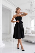 692-1 NAYA Elegant strapless corset midi dress with a bow - black-10