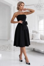 692-1 NAYA Elegant strapless corset midi dress with a bow - black-7