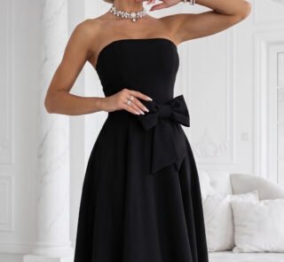 692-1 NAYA Elegant strapless corset midi dress with a bow - black-1