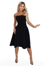 692-1 NAYA Elegant strapless corset midi dress with a bow - black-11
