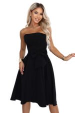692-1 NAYA Elegant strapless corset midi dress with a bow - black-12