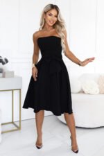 692-1 NAYA Elegant strapless corset midi dress with a bow - black-2