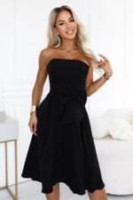 692-1 NAYA Elegant strapless corset midi dress with a bow - black-5