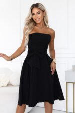 692-1 NAYA Elegant strapless corset midi dress with a bow - black-6