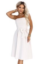 692-2 NAYA Elegant strapless corset midi dress with a bow - light beige-12