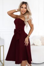 692-3 NAYA Elegant strapless corset midi dress with a bow - burgundy-8