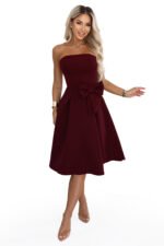 692-3 NAYA Elegant strapless corset midi dress with a bow - burgundy-14