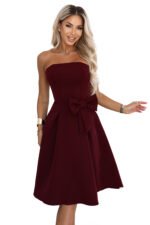 692-3 NAYA Elegant strapless corset midi dress with a bow - burgundy-12