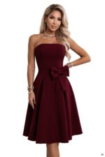 692-3 NAYA Elegant strapless corset midi dress with a bow - burgundy-13
