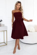 692-3 NAYA Elegant strapless corset midi dress with a bow - burgundy-5
