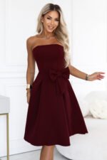 692-3 NAYA Elegant strapless corset midi dress with a bow - burgundy-2