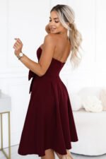 692-3 NAYA Elegant strapless corset midi dress with a bow - burgundy-3