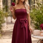 692-3 NAYA Elegant strapless corset midi dress with a bow - burgundy-1