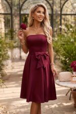 692-3 NAYA Elegant strapless corset midi dress with a bow - burgundy-1
