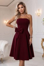 692-3 NAYA Elegant strapless corset midi dress with a bow - burgundy-4