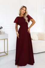 694-3 MIRELLA Elegant flared maxi dress with sequin sleeves - burgundy-9