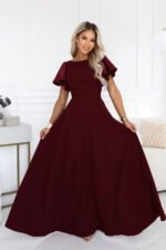 694-3 MIRELLA Elegant flared maxi dress with sequin sleeves - burgundy-4