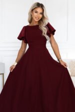 694-3 MIRELLA Elegant flared maxi dress with sequin sleeves - burgundy-7