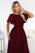 694-3 MIRELLA Elegant flared maxi dress with sequin sleeves - burgundy-2