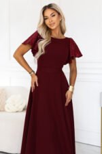 694-3 MIRELLA Elegant flared maxi dress with sequin sleeves - burgundy-5