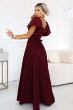 694-3 MIRELLA Elegant flared maxi dress with sequin sleeves - burgundy-3