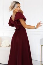694-3 MIRELLA Elegant flared maxi dress with sequin sleeves - burgundy-6
