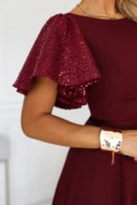 694-3 MIRELLA Elegant flared maxi dress with sequin sleeves - burgundy-8