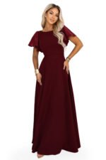 694-3 MIRELLA Elegant flared maxi dress with sequin sleeves - burgundy-11