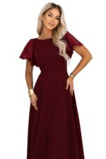 694-3 MIRELLA Elegant flared maxi dress with sequin sleeves - burgundy-10