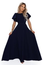 694-4 MIRELLA Elegant flared maxi dress with sequin sleeves - navy blue-12