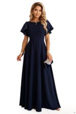 694-4 MIRELLA Elegant flared maxi dress with sequin sleeves - navy blue-11
