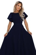 694-4 MIRELLA Elegant flared maxi dress with sequin sleeves - navy blue-13