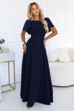 694-4 MIRELLA Elegant flared maxi dress with sequin sleeves - navy blue-4