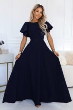 694-4 MIRELLA Elegant flared maxi dress with sequin sleeves - navy blue-1