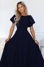 694-4 MIRELLA Elegant flared maxi dress with sequin sleeves - navy blue-5