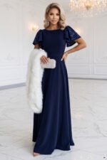 694-4 MIRELLA Elegant flared maxi dress with sequin sleeves - navy blue-7