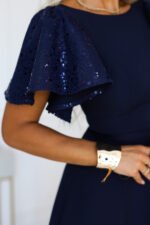 694-4 MIRELLA Elegant flared maxi dress with sequin sleeves - navy blue-9