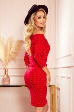 13-128 Sports dress with binding and pockets - red with black polka dots-4