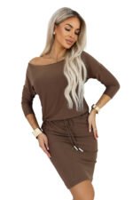 13-173 Sporty midi dress with pockets and a waist tie - mocha brown-9