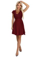 242-5 ANNA Lace dress with a neckline and flared skirt - burgundy-6