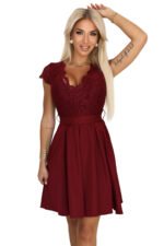 242-5 ANNA Lace dress with a neckline and flared skirt - burgundy-7