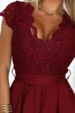 242-5 ANNA Lace dress with a neckline and flared skirt - burgundy-5