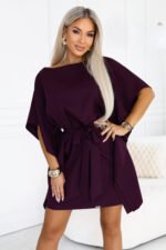 287-48 SOFIA Feminine butterfly dress with a waist tie - ripe plum-2