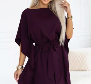287-48 SOFIA Feminine butterfly dress with a waist tie - ripe plum-1